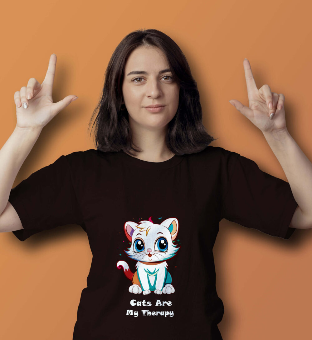 Cat printed T-Shirt (Coffee Brown) - Image 2