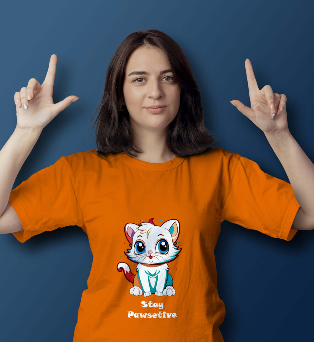 Cat Printed T-Shirt (Orange)