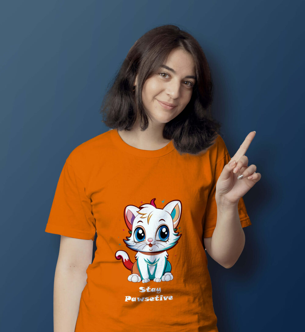 Cat Printed T-Shirt (Orange) - Image 2
