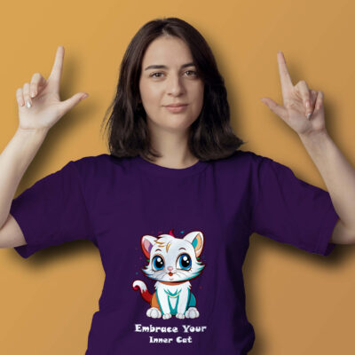 Cat Printed T-shirt (Purple)