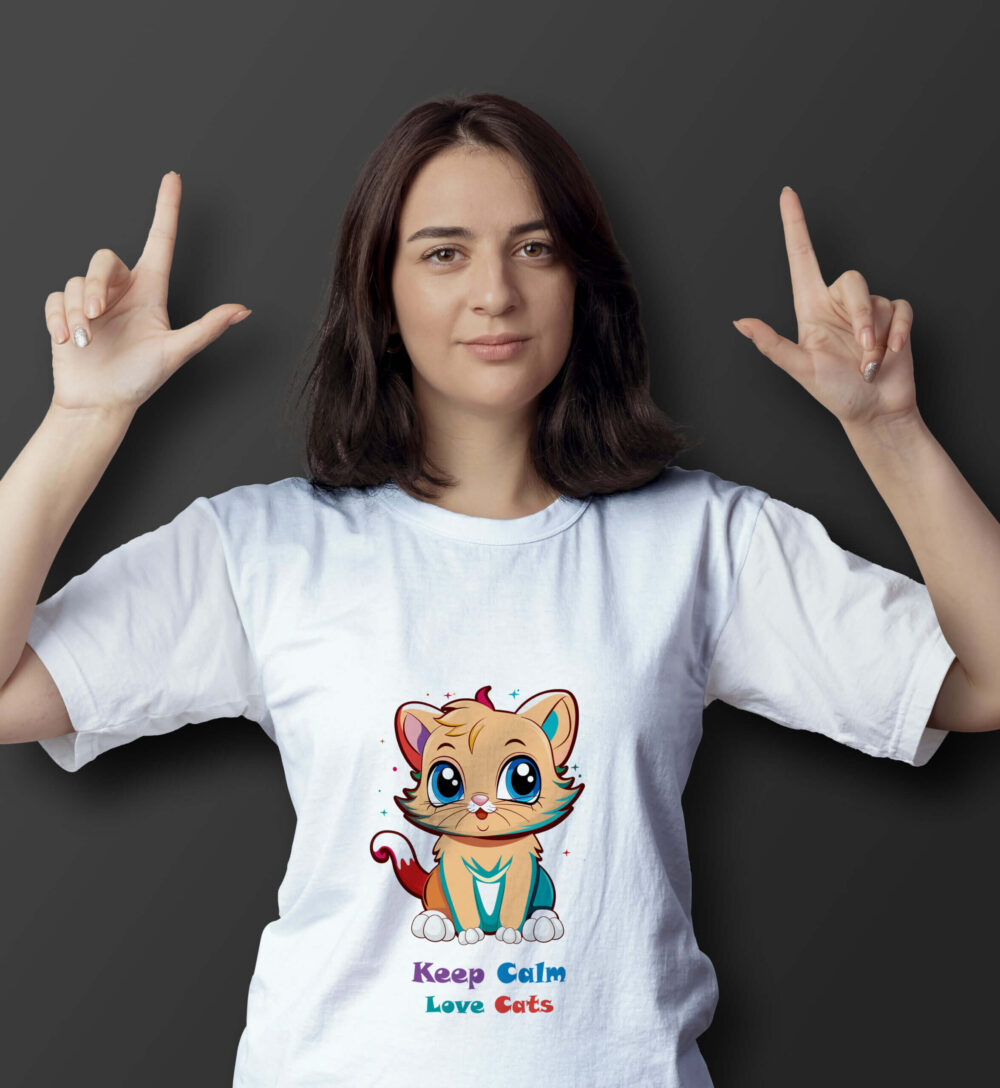Cat Printed T-Shirt (White) - Image 2