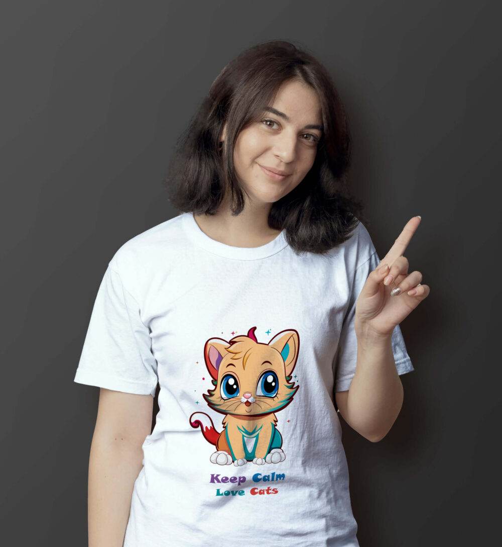 Cat Printed T-Shirt (White)