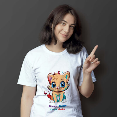 Cat Printed T-Shirt (White)