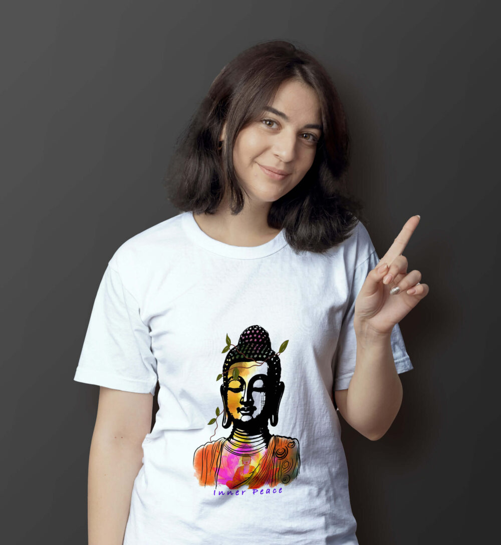 Lord Buddha Printed T-Shirts (White) - Image 2