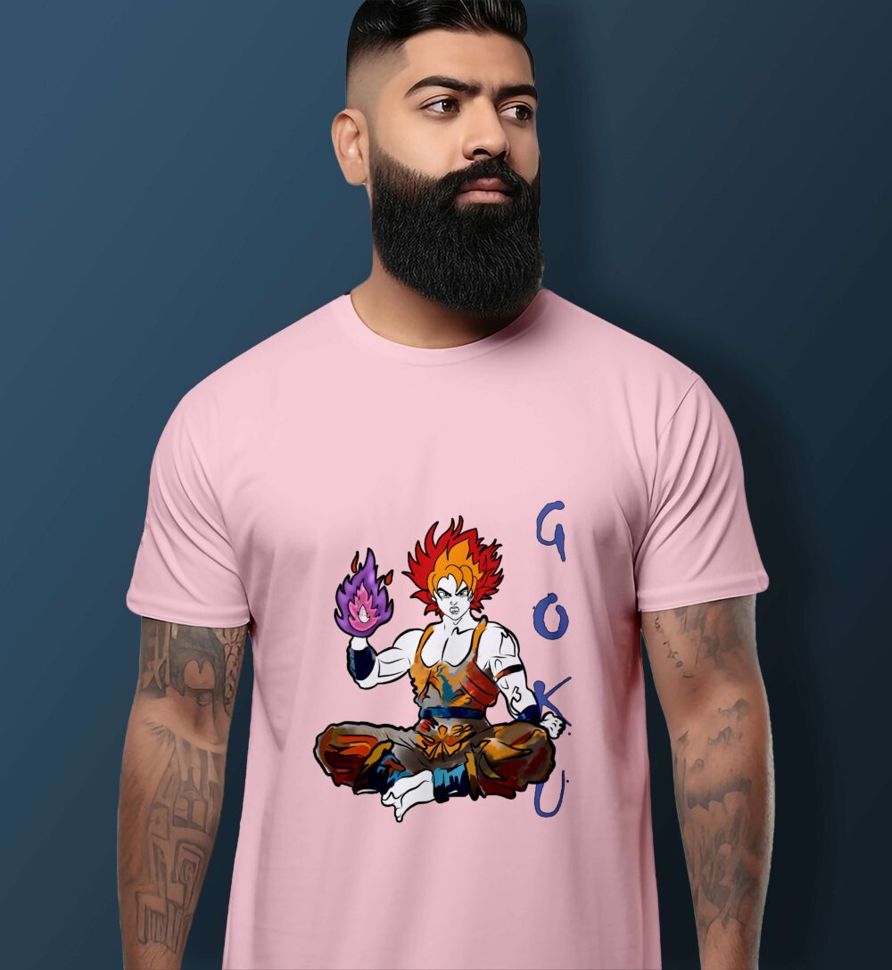 Goku Print T-Shirt (Light Baby Pink)