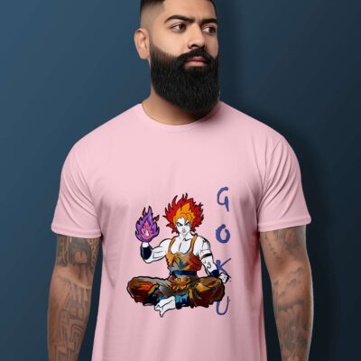 Goku Print T-Shirt (Light Baby Pink)