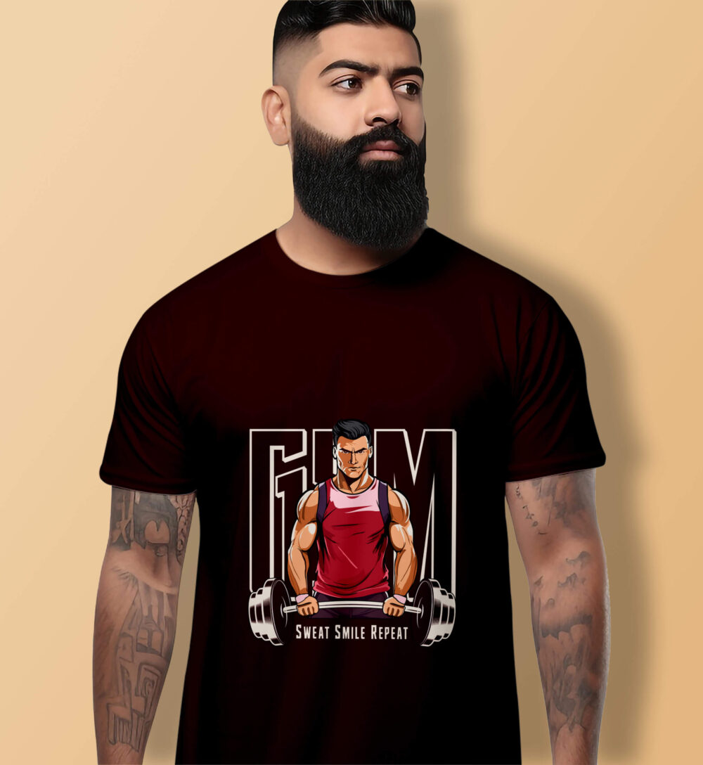 Gym Printed T-Shirt (Maroon)