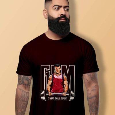 Gym Printed T-Shirt (Maroon)