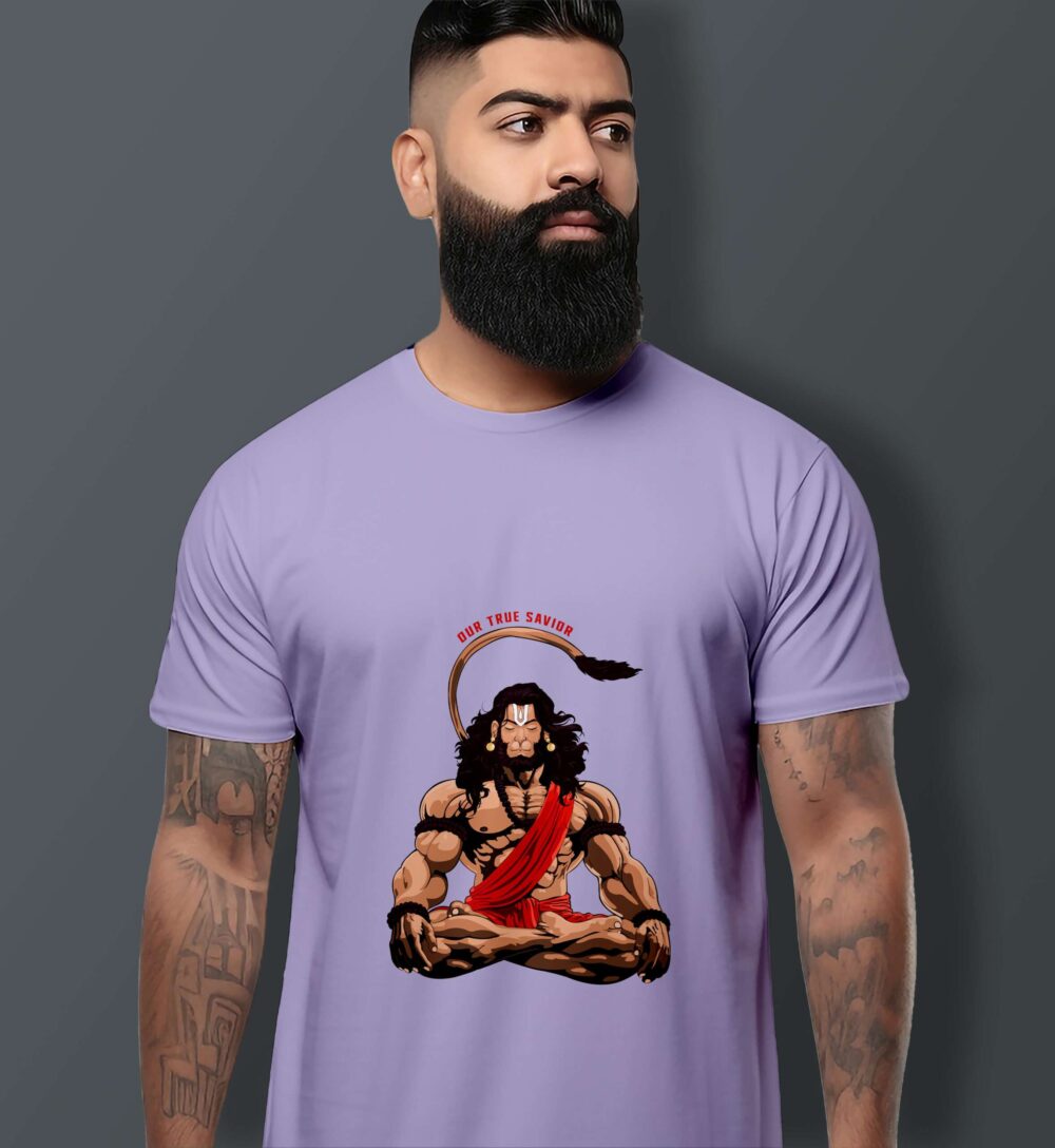 Hanuman Ji Printed T-Shirt (Lavender)