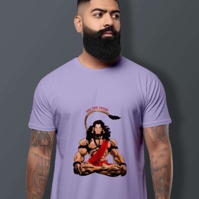 Hanuman Ji Printed T-Shirt (Lavender)