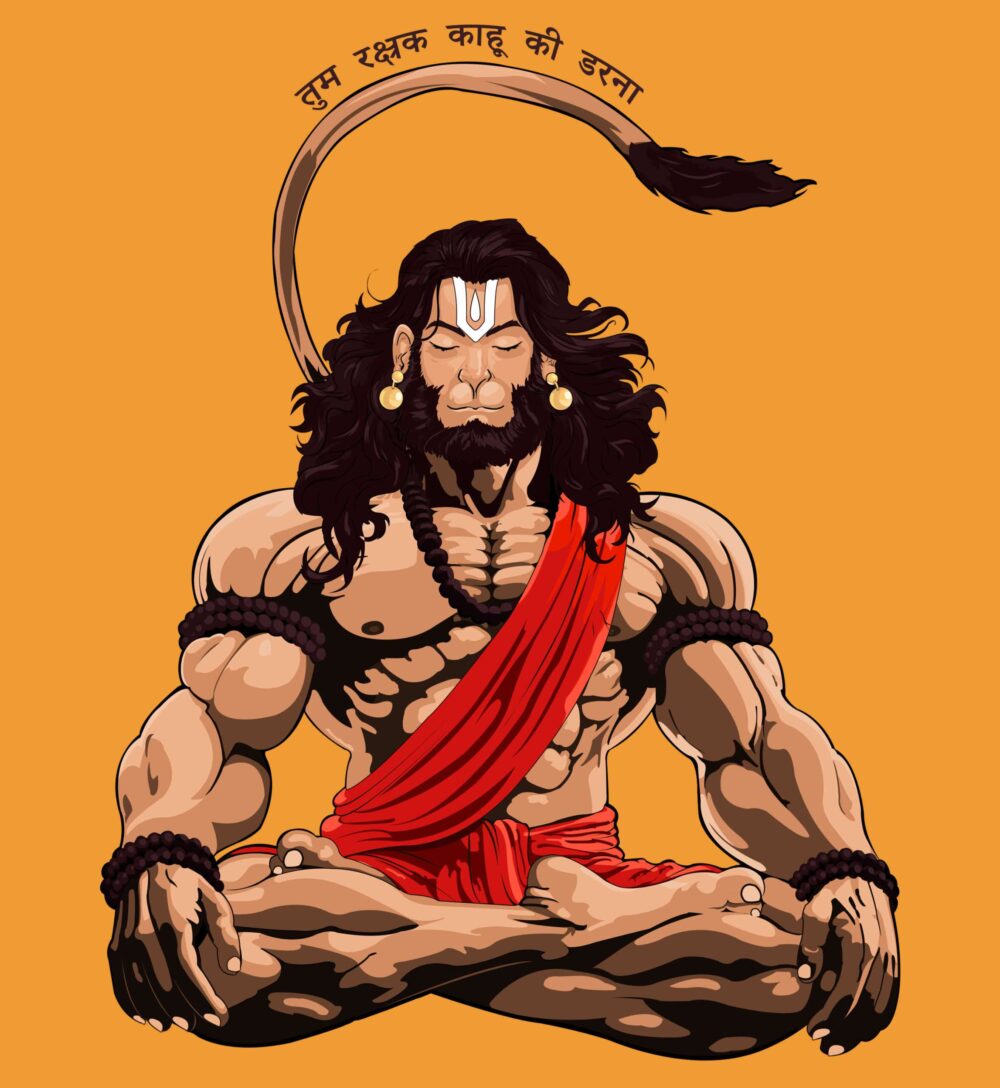 Hanuman Printed Oversized T-Shirt (Golden Yellow) - Image 2