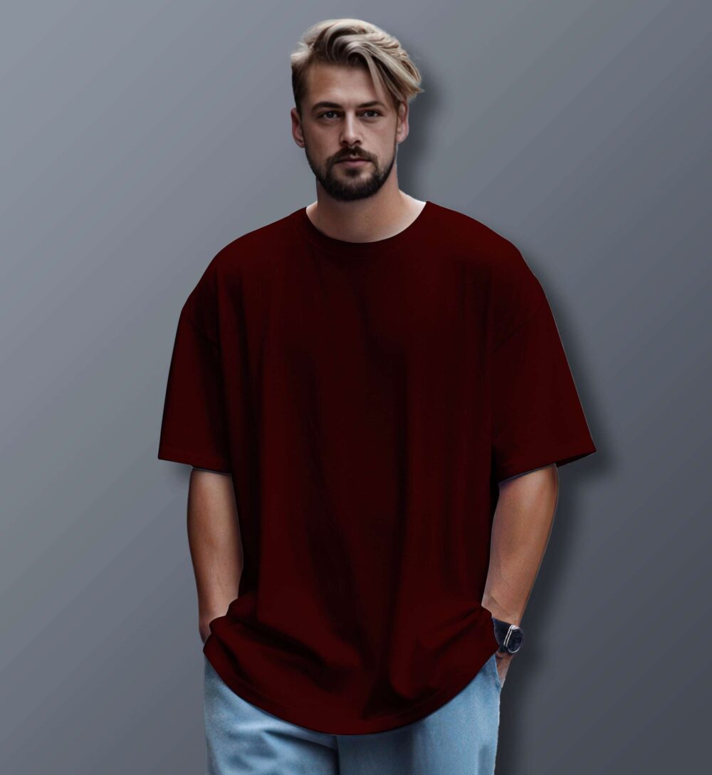 Unisex Oversized Plain T-Shirt (Maroon)