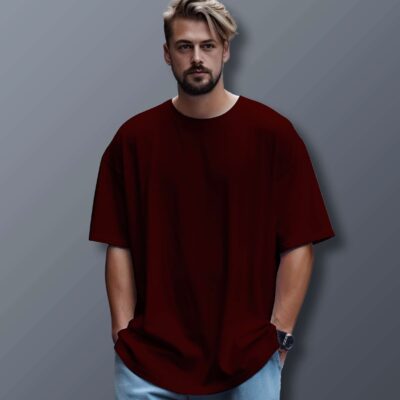 Unisex Oversized Plain T-Shirt (Maroon)