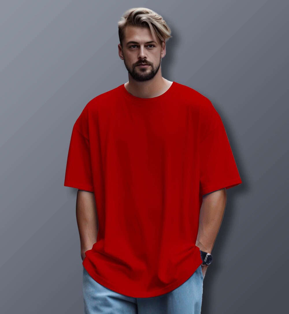 Unisex Oversized Plain T-Shirt (Red)