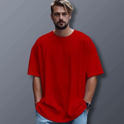 Unisex Oversized Plain T-Shirt (Red)