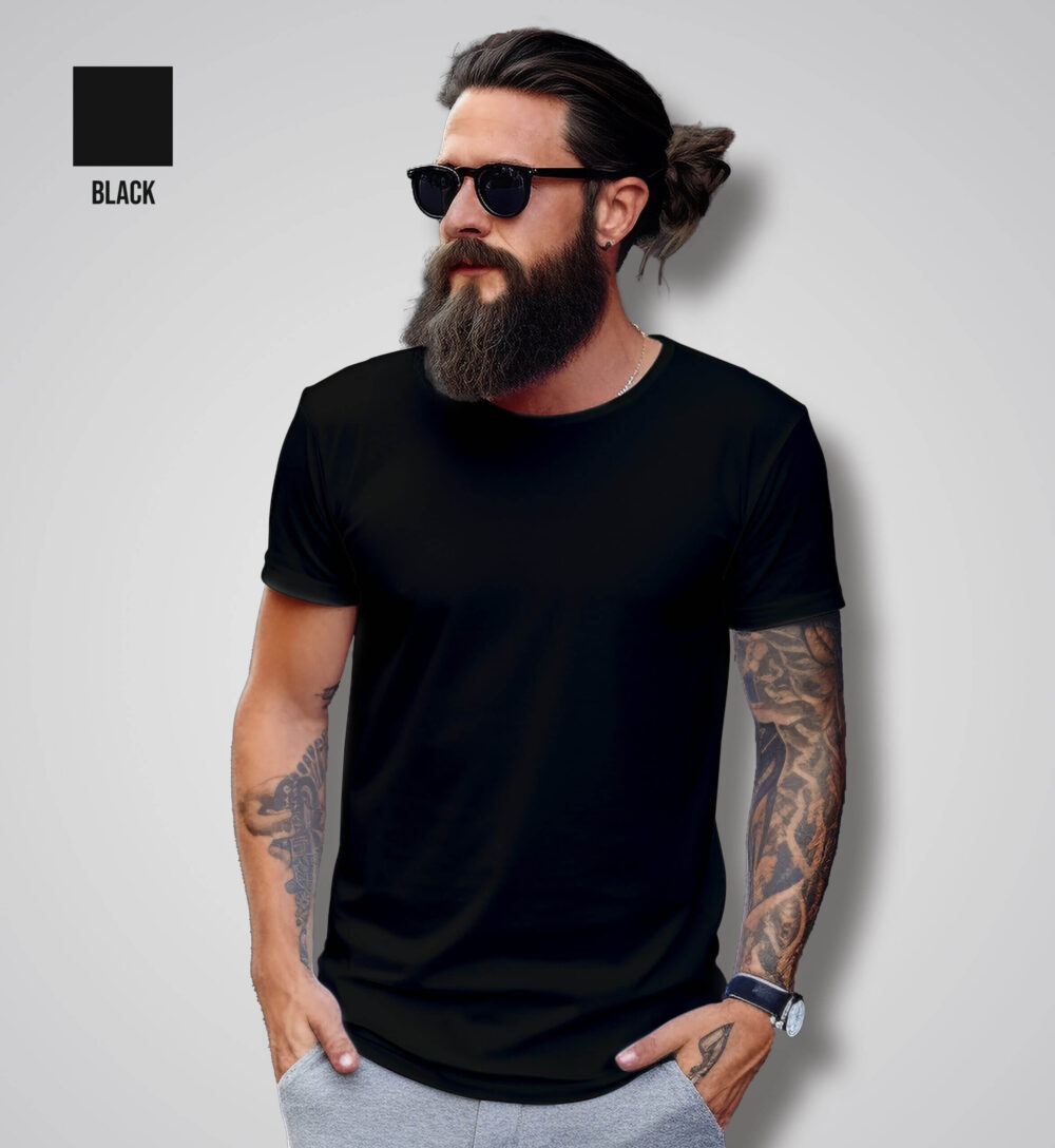 Plain Black Cotton T-Shirt - Image 2