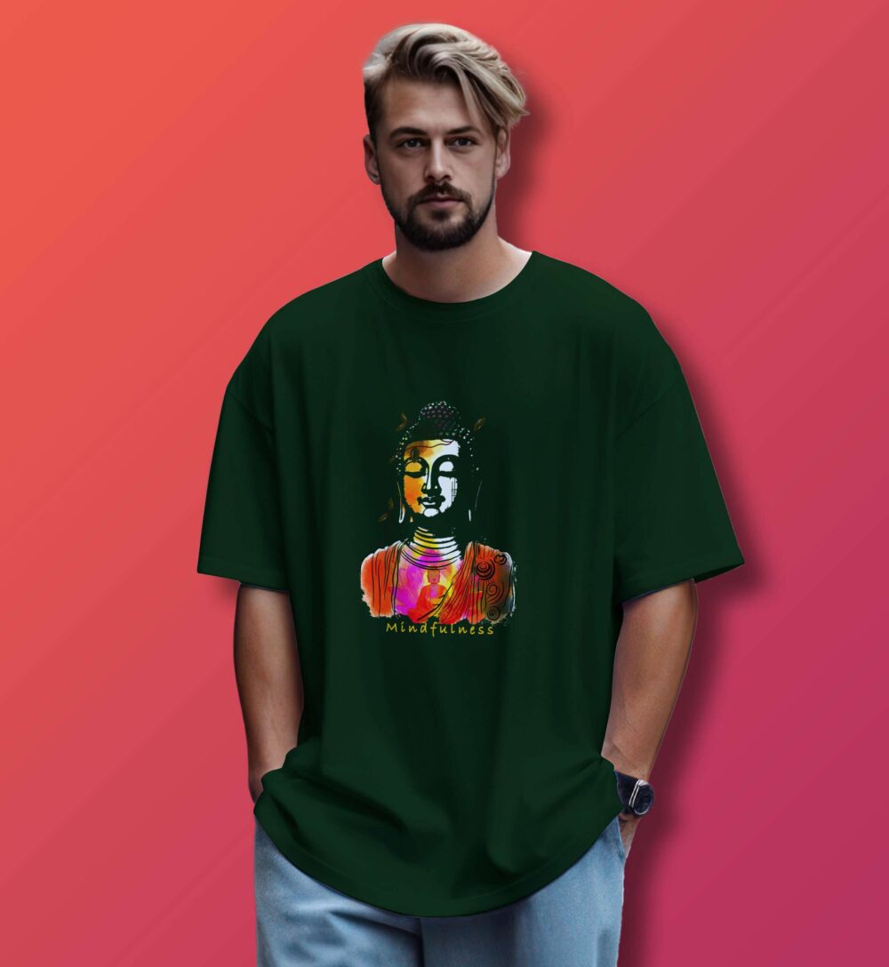 Gautama Buddha Printed Oversized T-Shirt (Bottle Green)