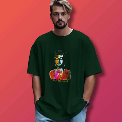 Gautama Buddha Printed Oversized T-Shirt (Bottle Green)