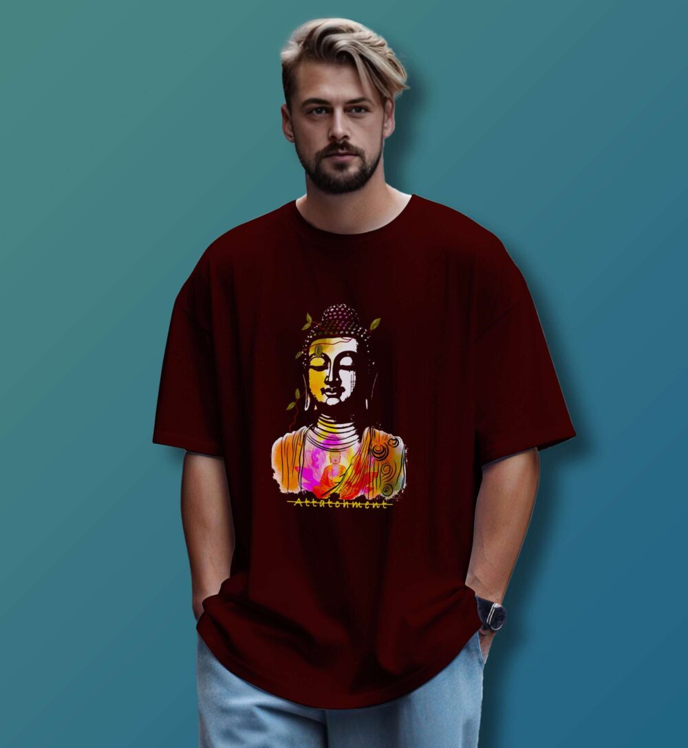 Gautama Buddha Printed Oversized T-Shirt (Maroon)