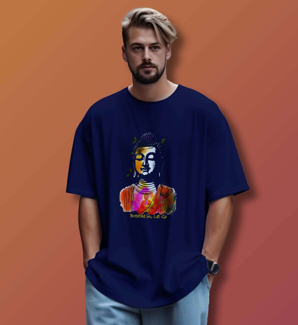 Gautama Buddha Printed Oversized T-Shirt (Navy Blue)