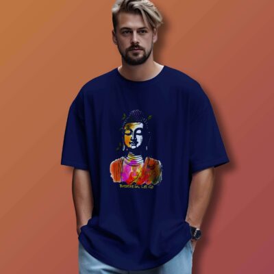 Gautama Buddha Printed Oversized T-Shirt (Navy Blue)