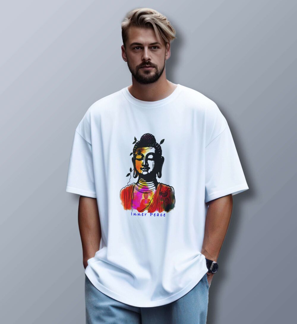 Gautama Buddha Printed Oversized T-Shirt (White)
