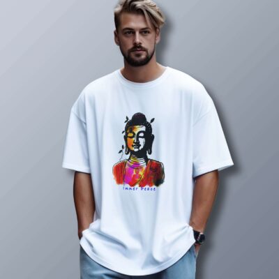 Gautama Buddha Printed Oversized T-Shirt (White)