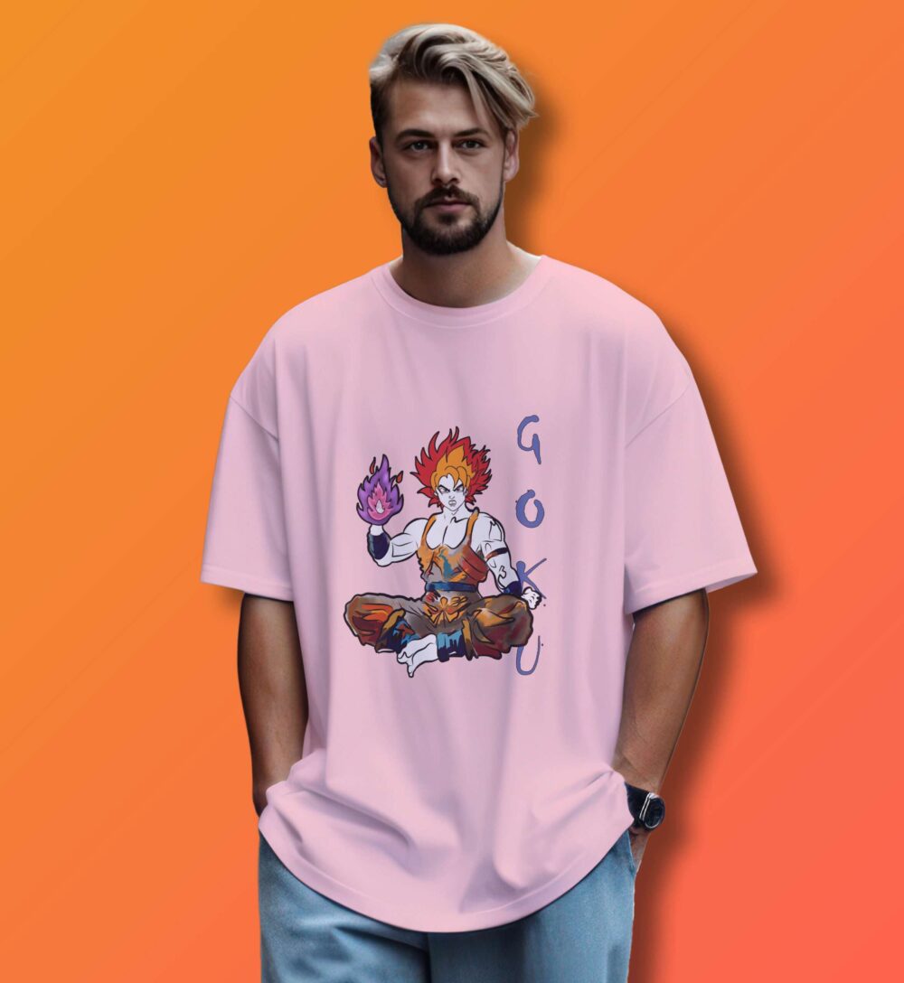 Goku Printed Oversized T-Shirt (Light Baby Pink)