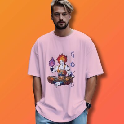 Goku Printed Oversized T-Shirt (Light Baby Pink)