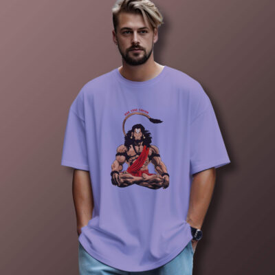 Hanuman Printed Oversized T-Shirt (Lavender)
