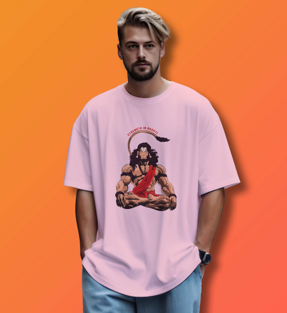 Hanuman Printed Oversized T-Shirt (Light Baby Pink)