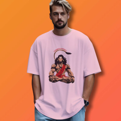 Hanuman Printed Oversized T-Shirt (Light Baby Pink)
