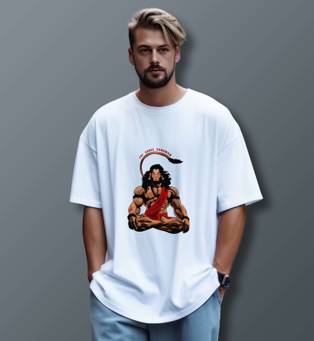 Hanuman Printed Oversized T-Shirt (White)