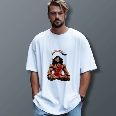 Hanuman Printed Oversized T-Shirt (White)
