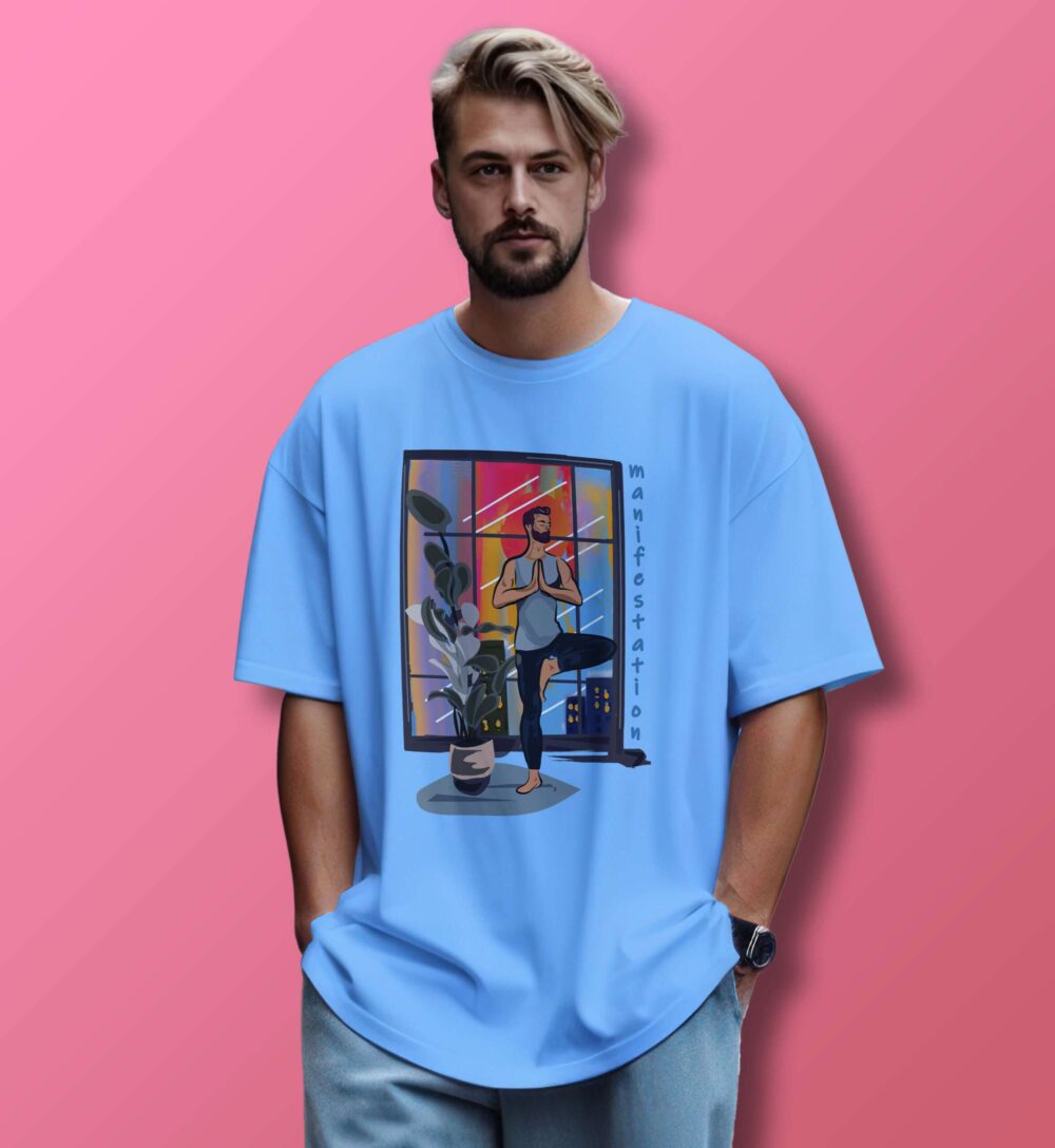 Yoga Printed Oversized T-Shirt (Baby Blue)