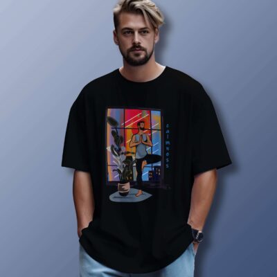 Yoga Printed Oversized T-Shirt (Black)