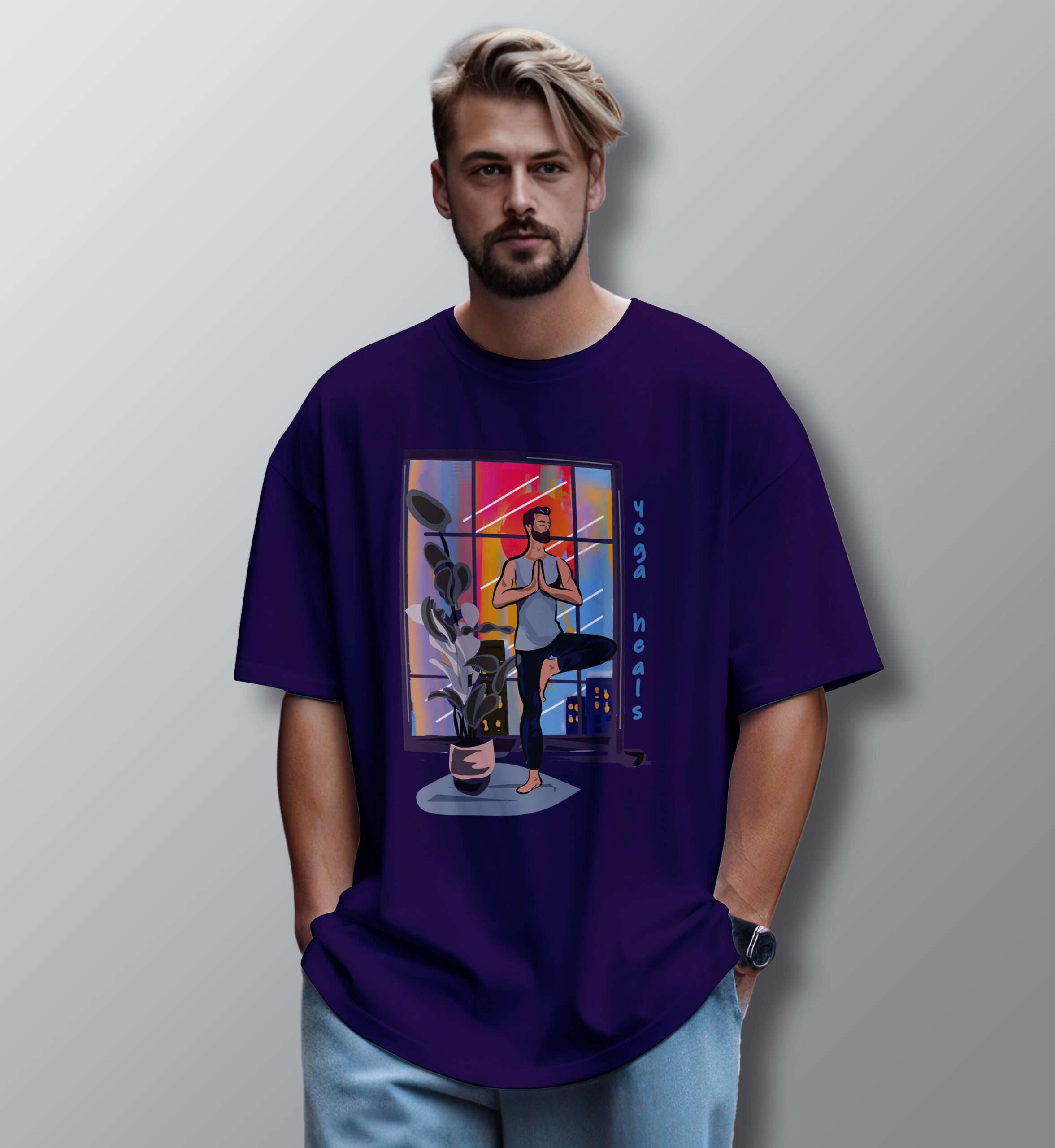 Yoga Printed Oversized T-Shirt (Purple)