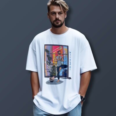 Yoga Tree Printed Oversized T-Shirt (White)
