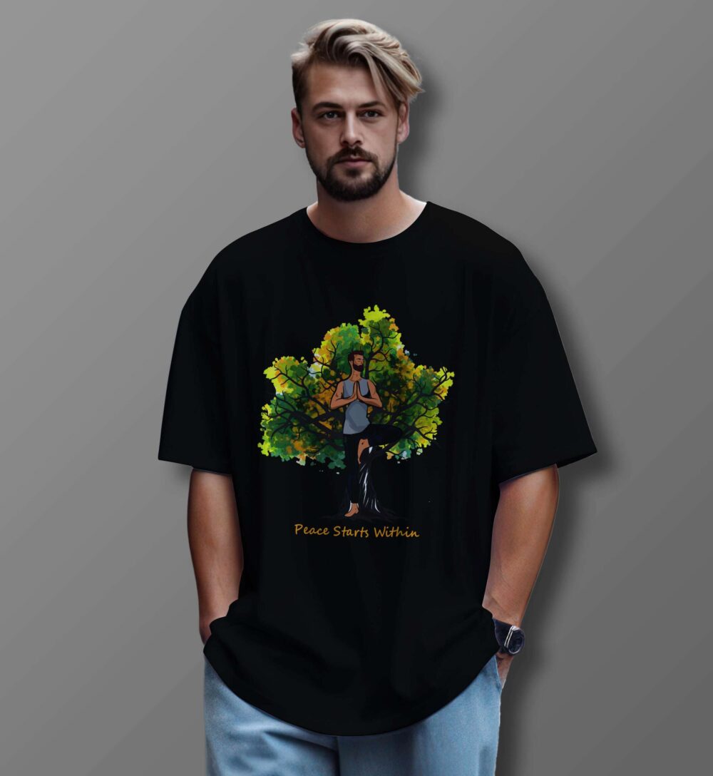 Yoga Tree Printed Oversized T-Shirt (Black)