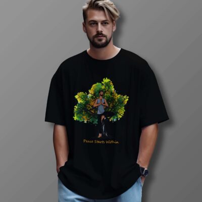 Yoga Tree Printed Oversized T-Shirt (Black)