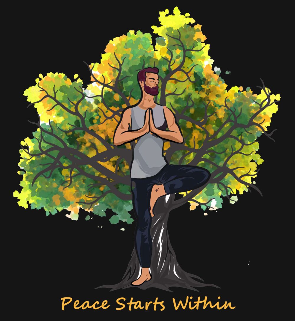 Yoga Tree Printed Oversized T-Shirt (Black) - Image 2