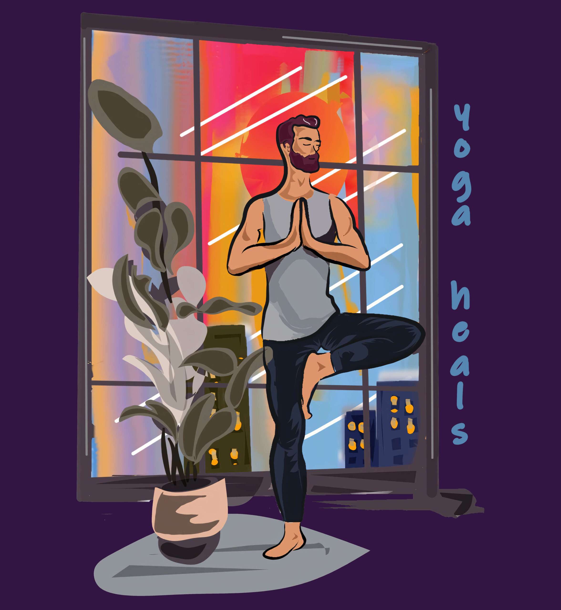 Yoga Printed Oversized T-Shirt (Purple) - Image 2