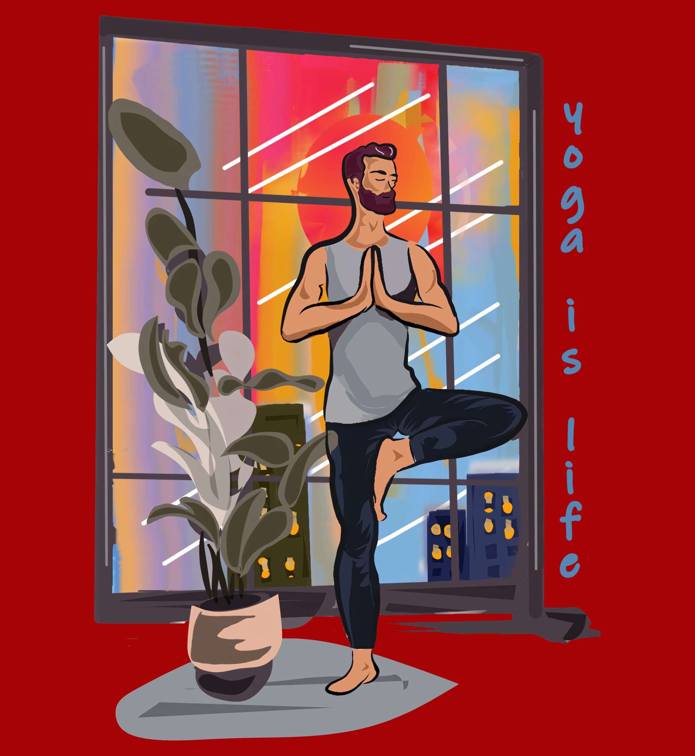 Yoga Printed Oversized T-Shirt (Red) - Image 3