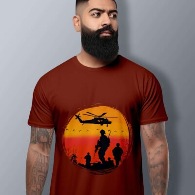 Army Printed T-Shirt (Brick Red)