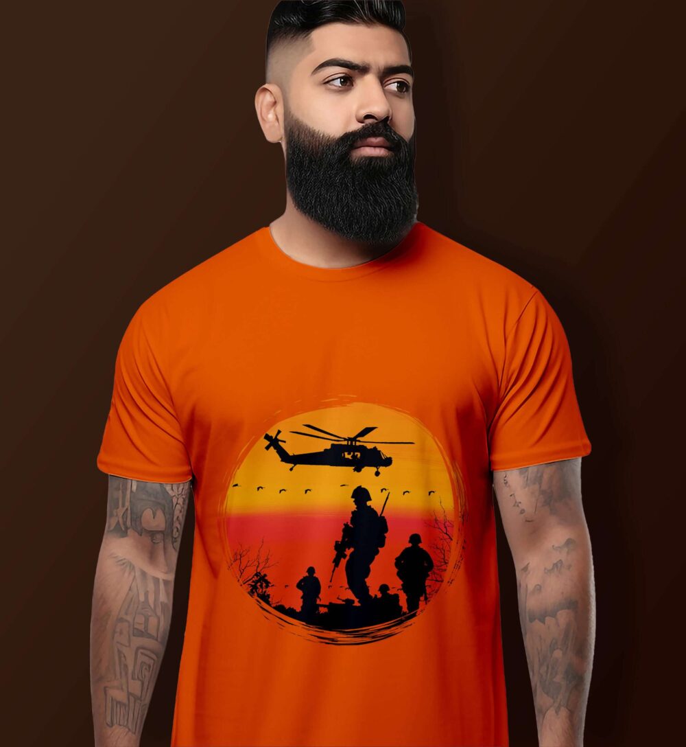 Army Printed T-Shirt (Orange) - Image 2