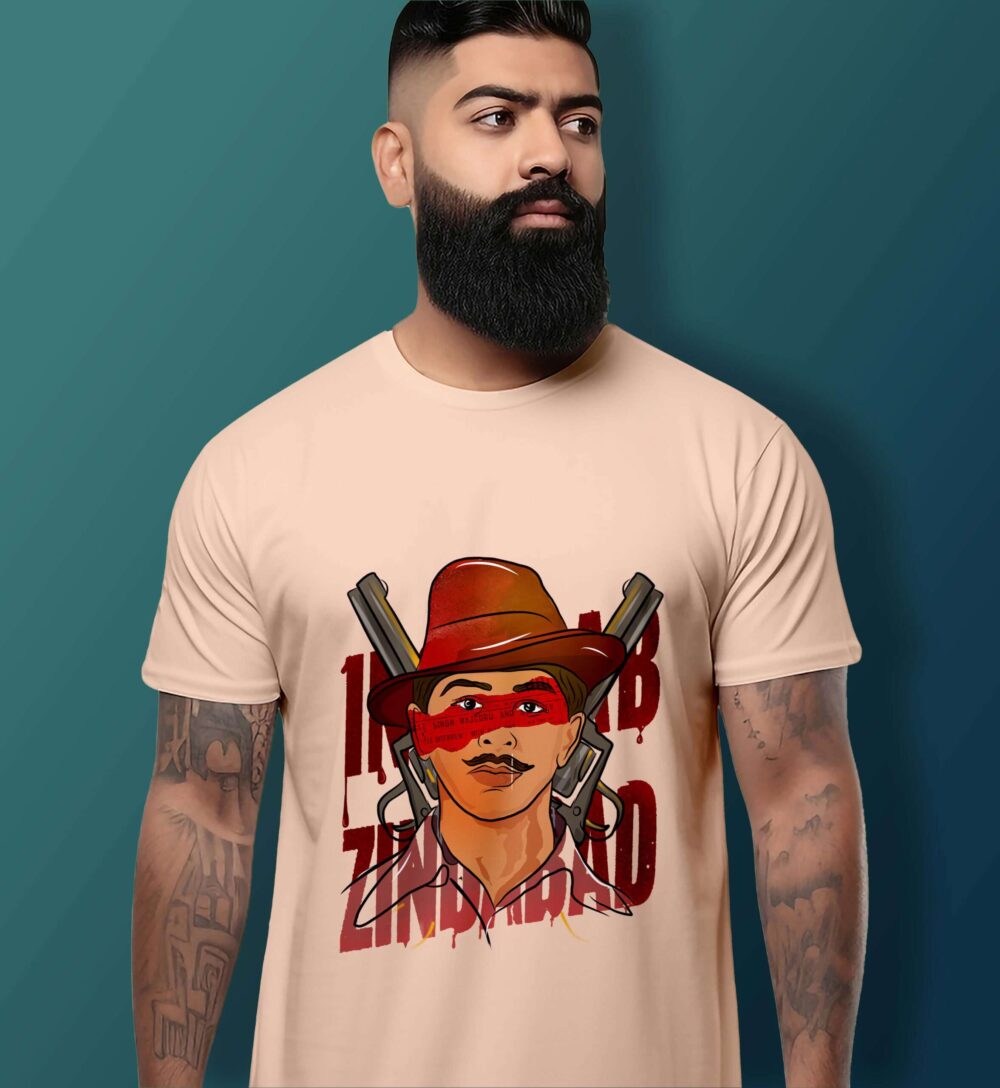 Bhagat Singh Printed T-Shirt (Peach) - Image 2
