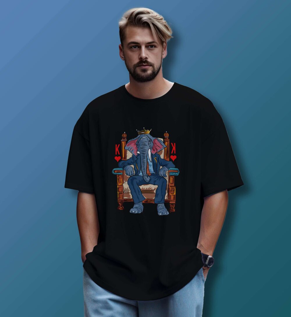 Elephant Printed Oversized T-Shirt (Navy Blue)