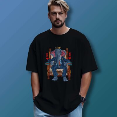 Elephant Printed Oversized T-Shirt (Navy Blue)