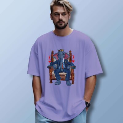 Elephant Printed Oversized T-Shirt (Lavender)