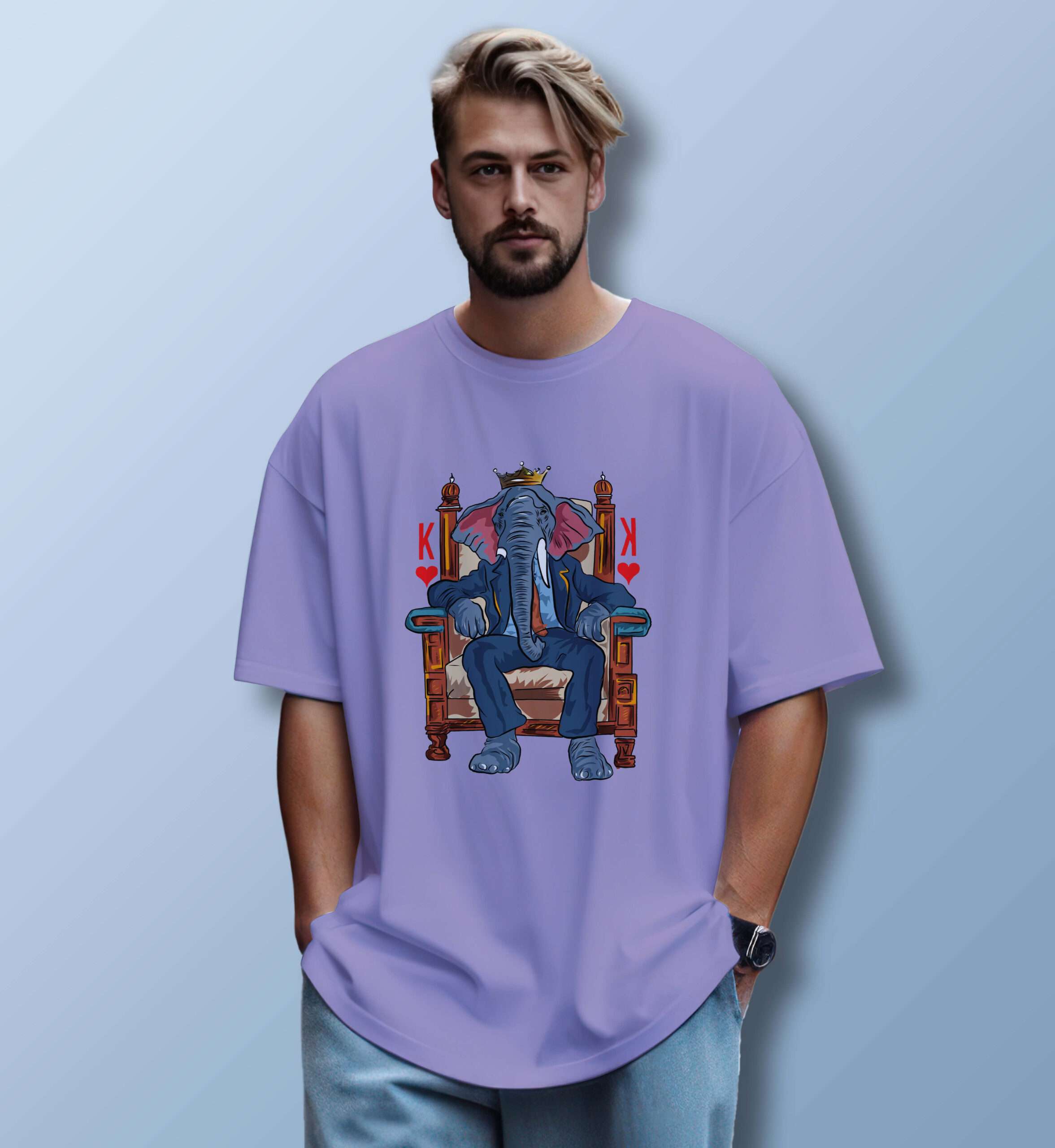 Elephant Printed Oversized T-Shirt (Lavender)